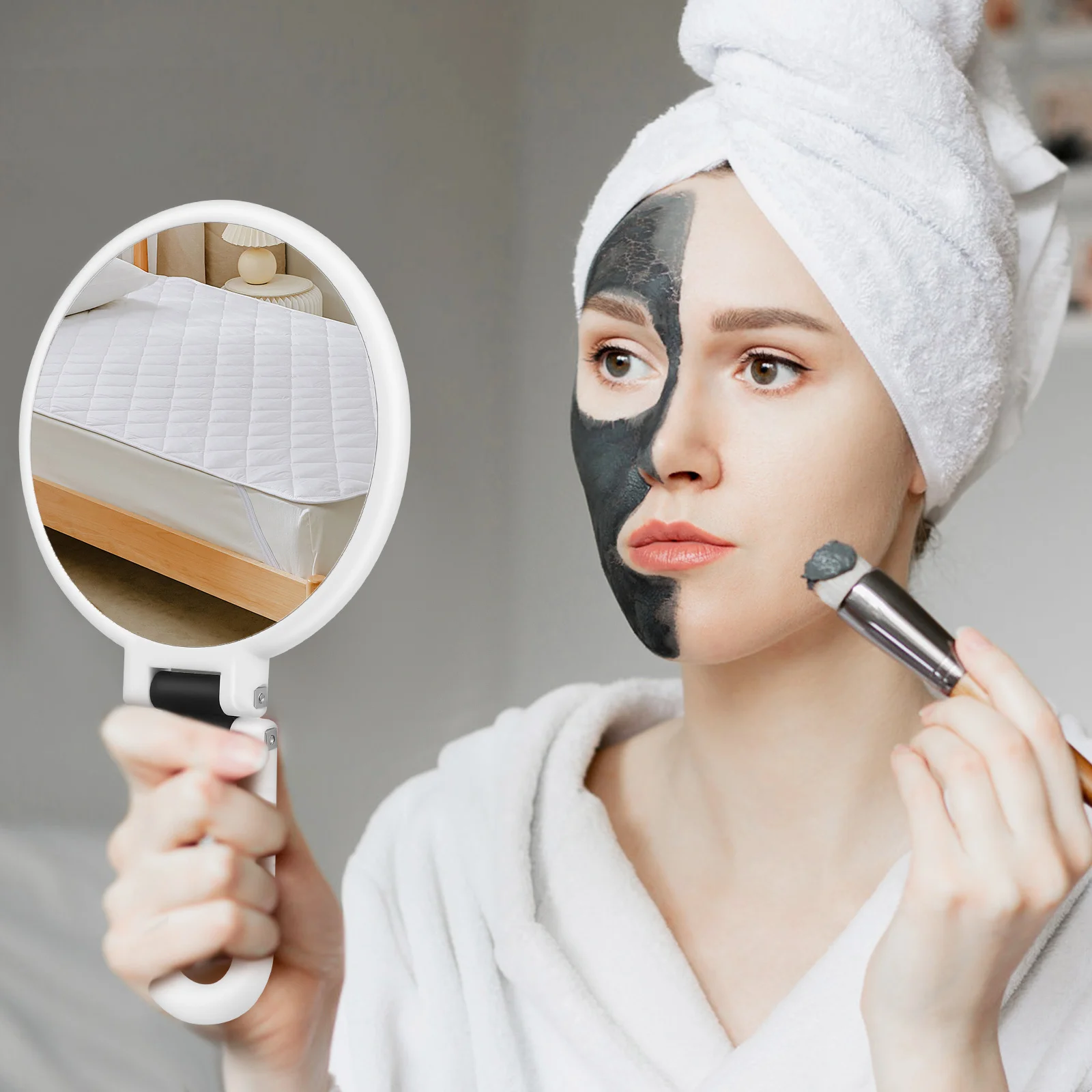 Reisespiegel, handgehalten, faltbar, doppelseitiges Vergrößerungsdesign, ideal für Make-up, Hautpflege und persönliche Pflege