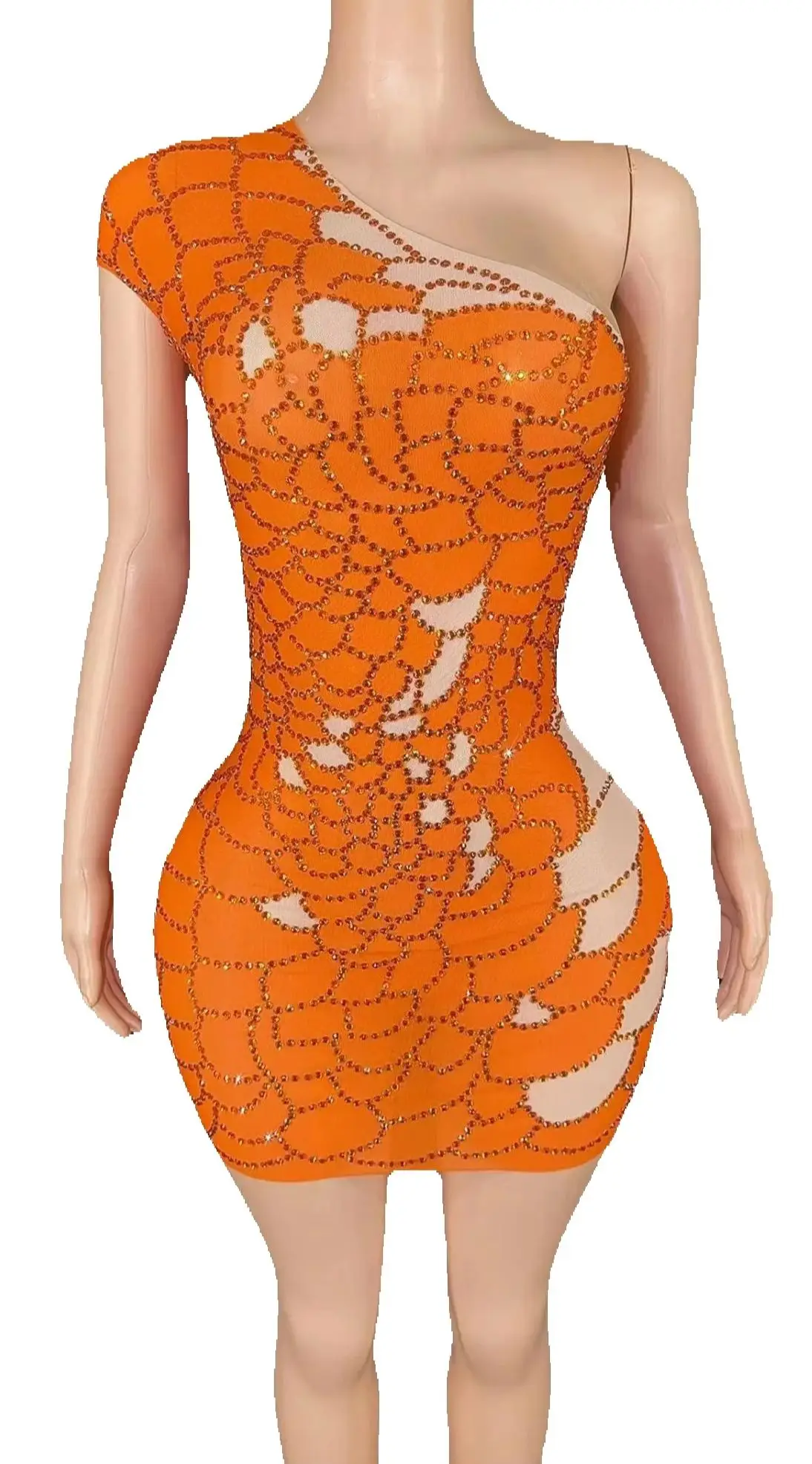 

ZD New European and American fishnet cut-out performance costume nightclub bright diamond hip skirt bar sexy female singer dress