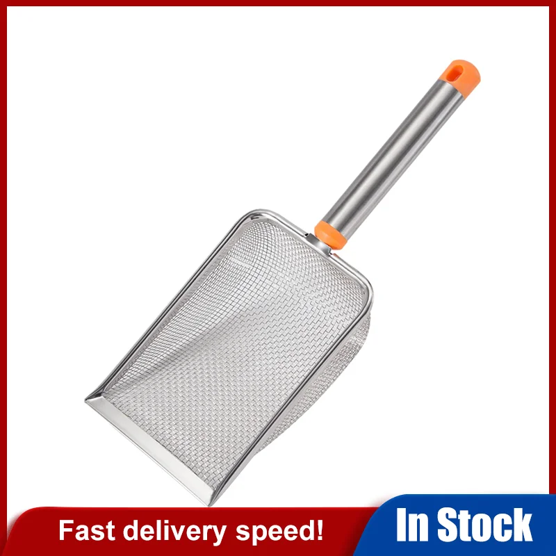 

1 шт., лопатка для кошачьего туалета из тонкой сетки из нержавеющей стали, легко чистящаяся лопата с антипригарным покрытием для рептилий, эффективная прочная лопатка для мусора