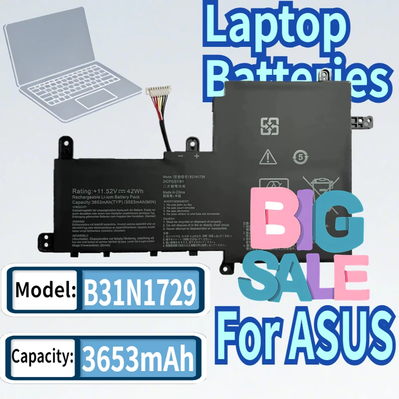 B31N1729 Laptop Battery for ASUS VivoBook S5300F/S15/S5300U/S530U/X530F 11.52V 3653mAh Replacement Battery