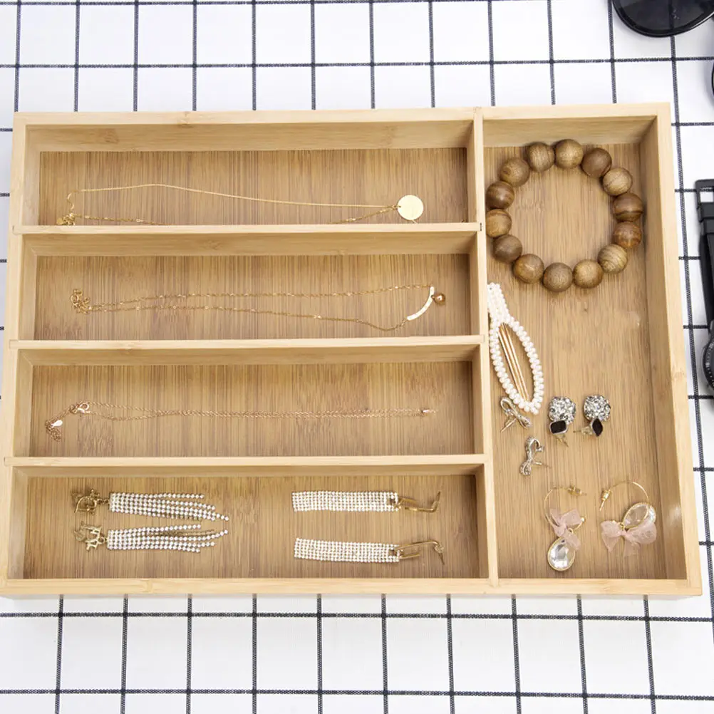 

1pc Bamboo Jewelry Box Retro Multigrid Storage Holder Desktop Organizer For Necklaces Bracelets Earrings Jewelry Storage Holder