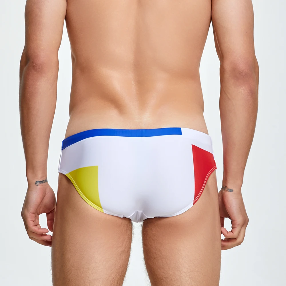 Cintura baixa masculina calção de banho, sexy biquíni calcinha, maiô colorido estampado em nylon, secagem rápida push pad shorts, surf praia natação