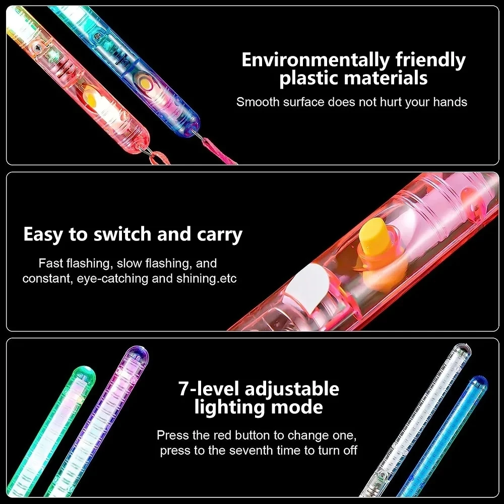 12-48pcs LED Flashing Sticks Glowing Cheer Wands Multicolor Light Up Wands With Lanyards For Concert Party Wedding Favor Props