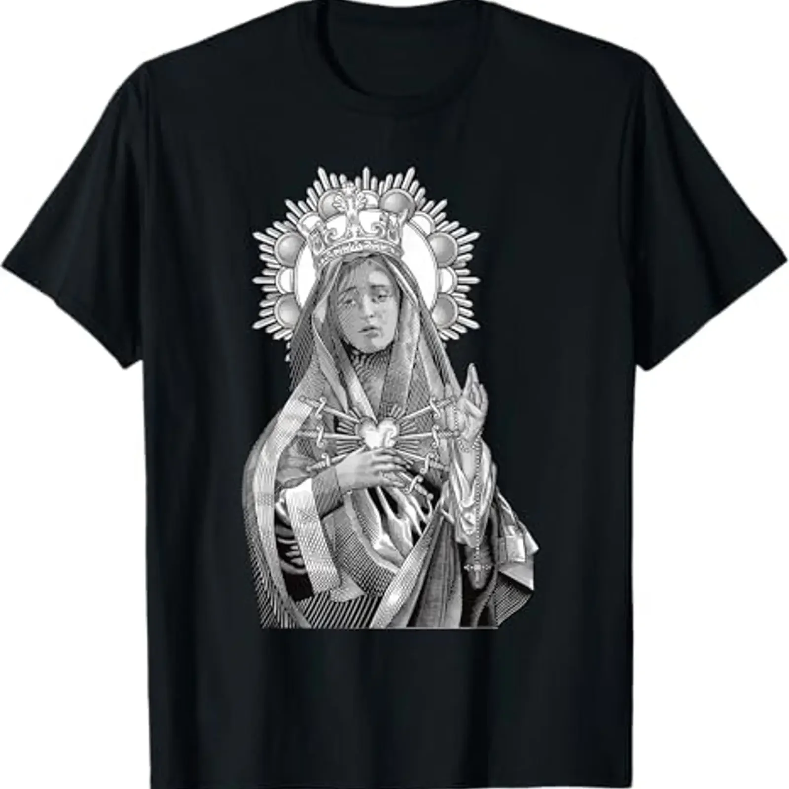 Футболка Mater Dolorosa с изображением Богоматери Печали, винтажная, с эффектом потертости, слегка эластичная, для повседневной носки.