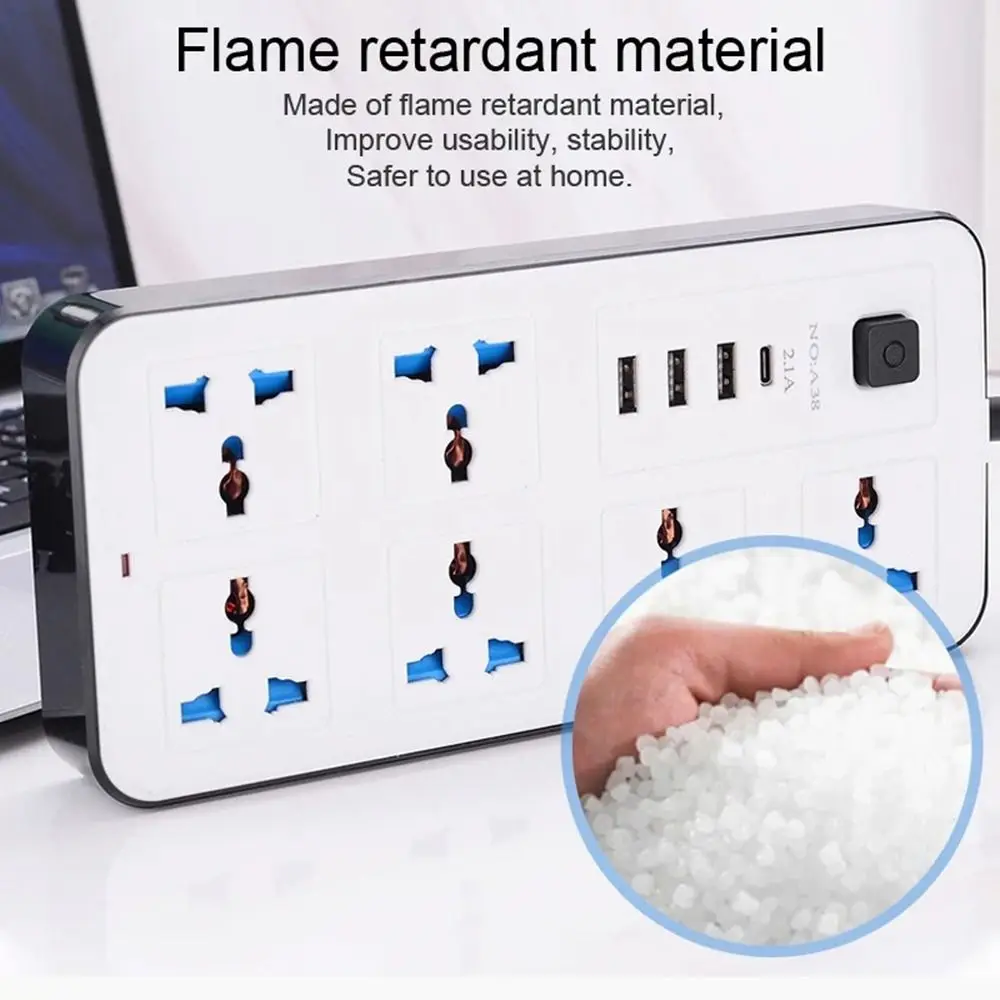 Multiprise Power Multi Tap 2m Extension Cord EU US UK Electrical Socket 1 Type C Power Button Safe Smart Home Universal Plug