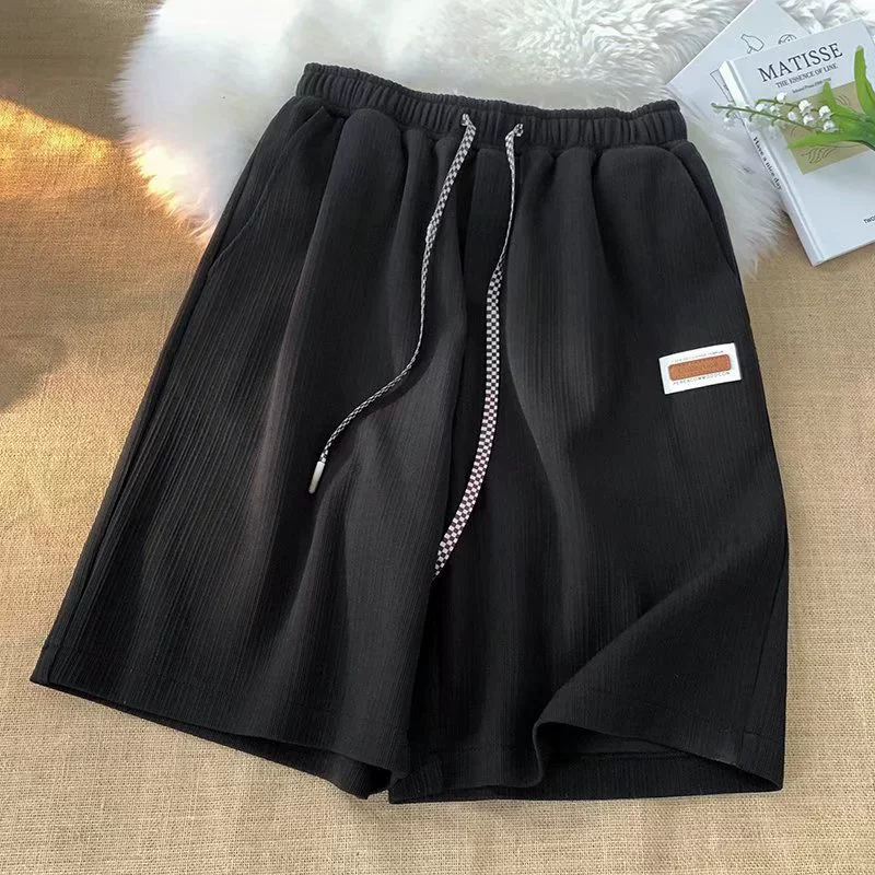 Pajama pants, ice silk shorts, summer solid color, versatile, knee-length five-inch sports pants, Hong Kong style loose