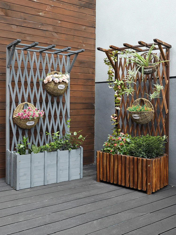 

Outdoor anti-corrosion wooden fence, outdoor balcony grid, climbing vine flower rack, courtyard decoration fence, partition flow