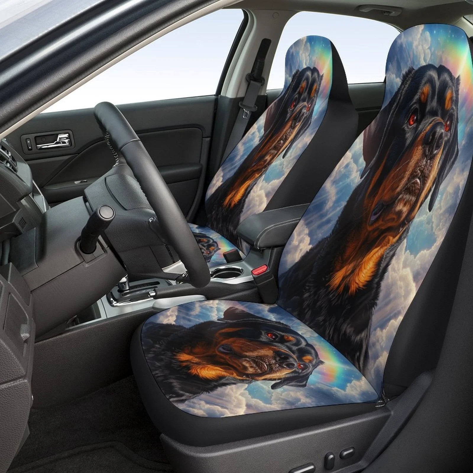 Rottweiler-Themed Car Seat Cover Set Designed For Various Vehicles, Stylish And Unique Seat Protectors For The Front And Back Se