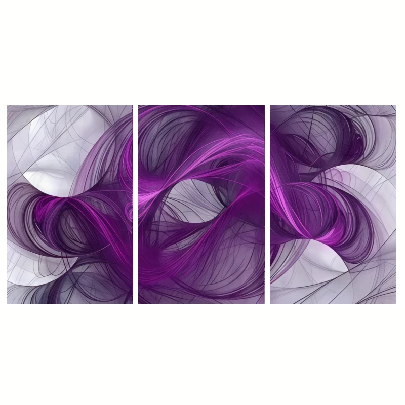 2D Flat, 3pcs Modern Abstract Wall Art with Purple Ribbon Intertwined Design, Minimalist Home Decor for Living Room Bedroom,