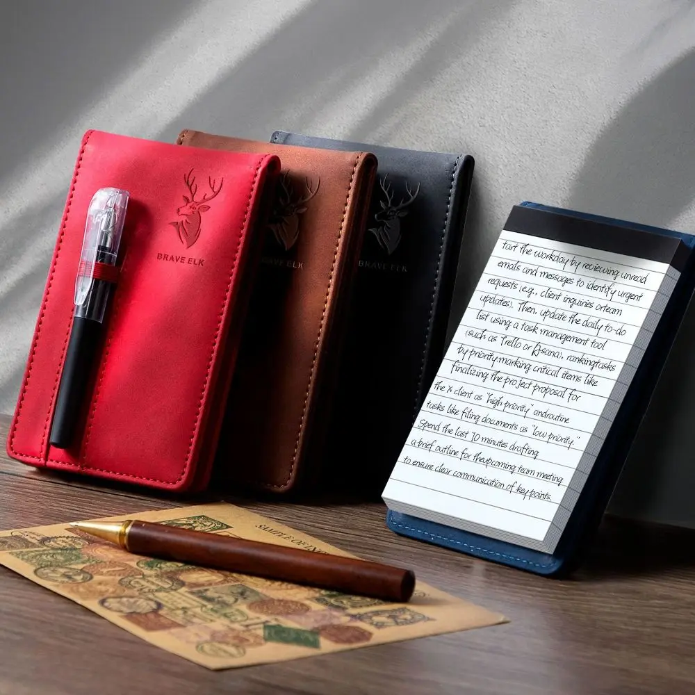 Multi-functional A7 Pocket Notebook Horizontal Line Leather Cover Planner Book Portbale Mini Notepad Students