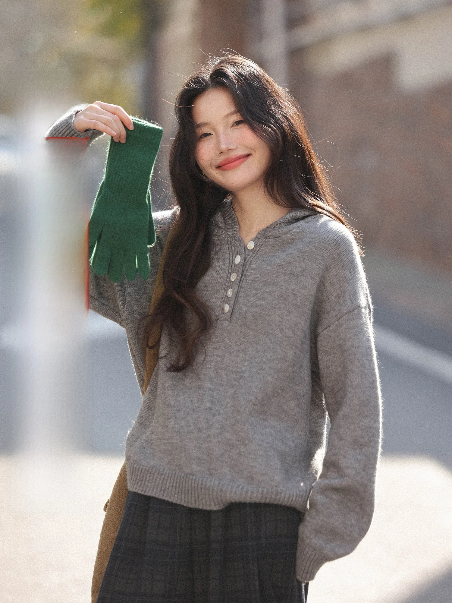 

ay вязаный свитер с капюшоном, женский зимний вязаный корейский свитер Lazy Faion, функция теплого нагрева, V-образный вырез, одна пуговица