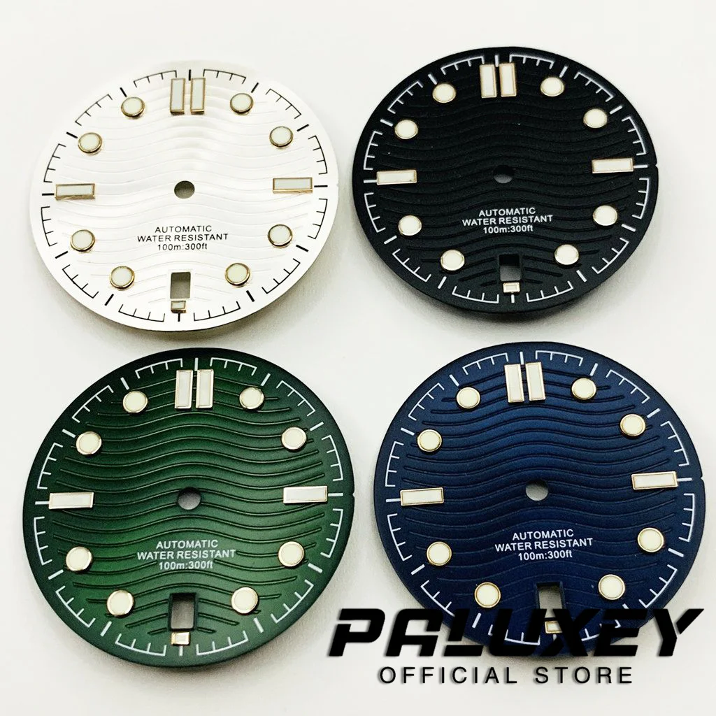 31 مللي متر NH35 أسود أبيض أزرق ساعة الطلب مضيئة 6 الساعة تاريخ نافذة ساعة وجوه ل NH35/NH35A/4R/7S حركة استبدال أجزاء