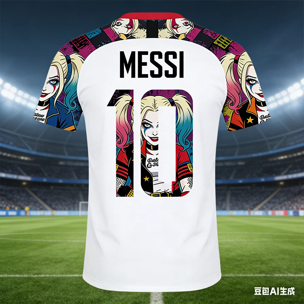 Messi #10 AI-generated Harley Quinn Soccer Jersey 2026 Men's Breathable Children's Clothing Short Sleeve Football Fan Tee view 2