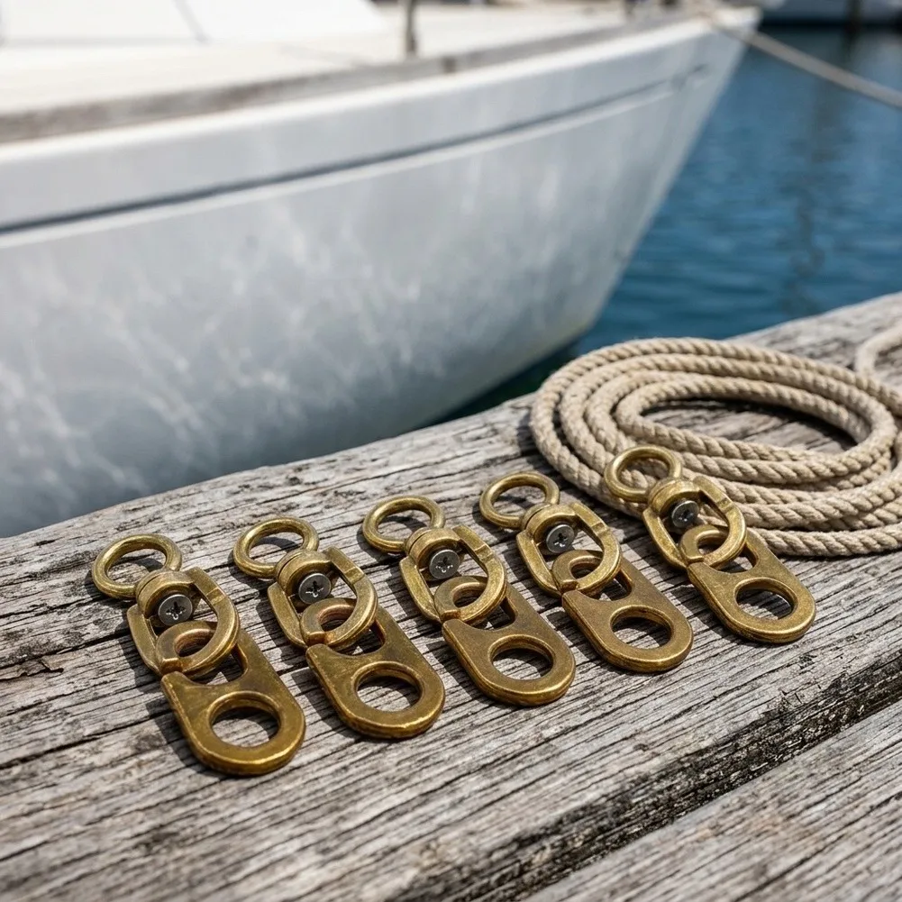 Solid Brass Swivel Snap Hook Yacht Sailing Hardware Yellow Brass Swivel Snap Hook 360 Degree Rotation Outdoor Weather Resistant