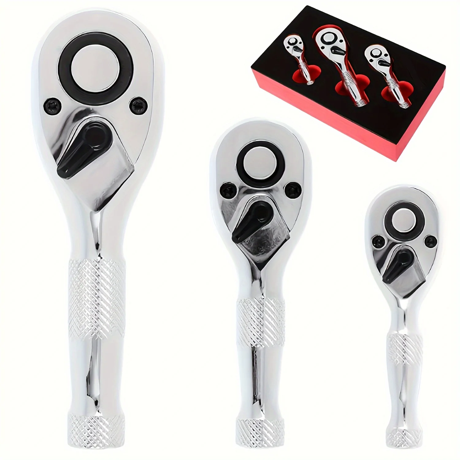 

3pcs Short Ratchet Wrench Set, 72 Tooth Short Handle Repair Tool Reversible Mini Ratchet Wrench 1/4" 3/8" 1/2"