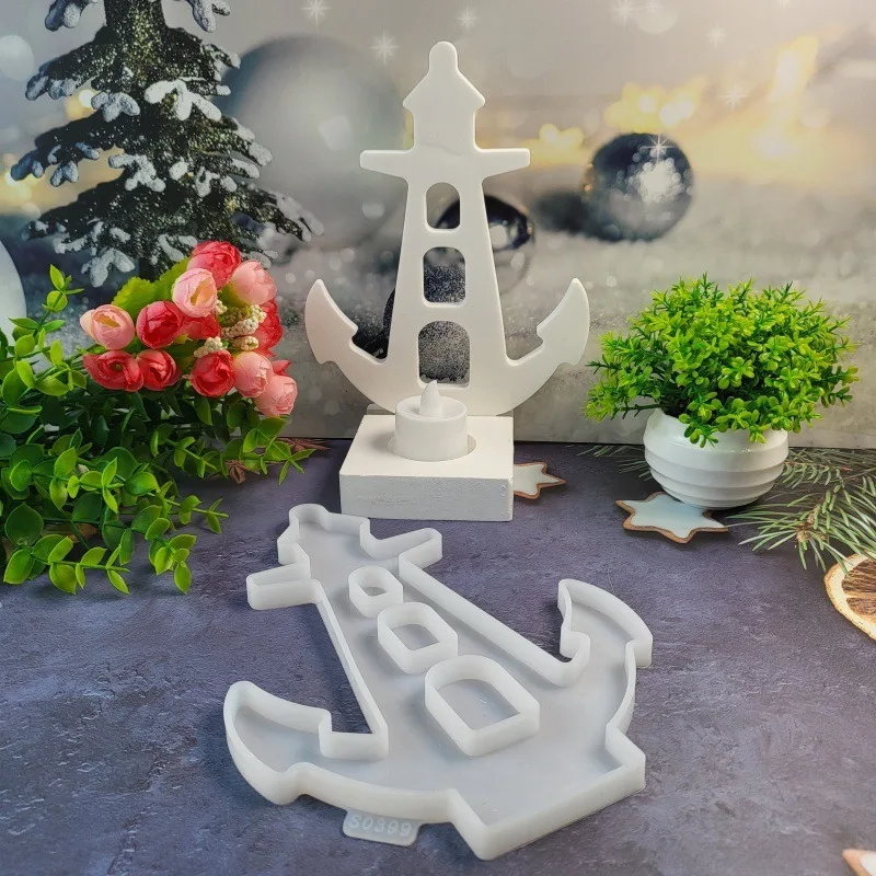 DIY 등대 보트 앵커 캔들 거치대 삽입 실리콘 몰드 석고 데스크탑 장식, 에폭시 송진 몰드 홈 공예