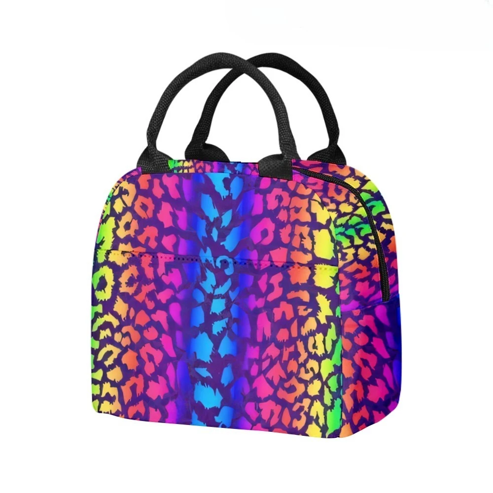 Neon Leopard Lunch Bag ​Sustainable Insulated Side Pocket Waterproof Reusable Office Easy Clean Design for Work School Picnics