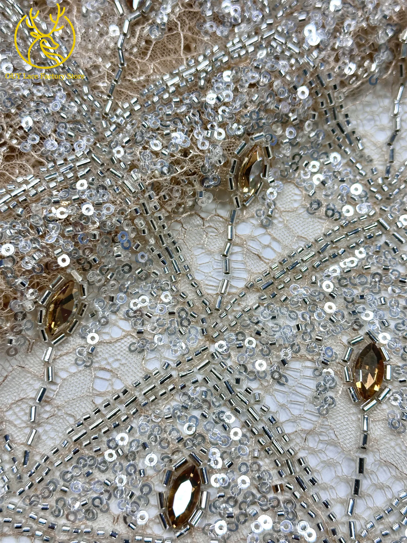Hochwertiger Österreichischer Diamant-Stein-Spitzenstoff 2026 Afrikanischer Perlen-Pailletten-Spitzenstoff Nigerianische Spitze für Brautkleider und Hochzeitskleider – Detail 16