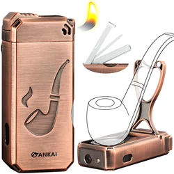 Multifunctional Pipe Lighter, Built-in Pipe Stand, 3 in 1 Cleaner Tools, Refillable Butane Lighter with Angled Soft Flame