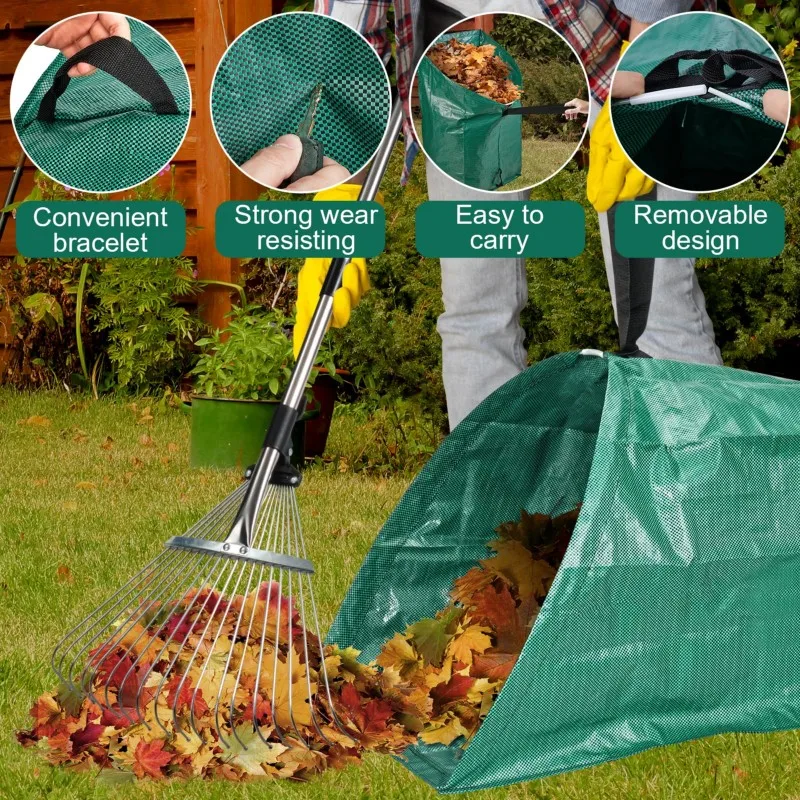 

A84E-мешок для лужайки и листьев, складные многоразовые мешки для дворовых мусора, большой садовый мешок совок для листьев, травы разрушения, измельчения