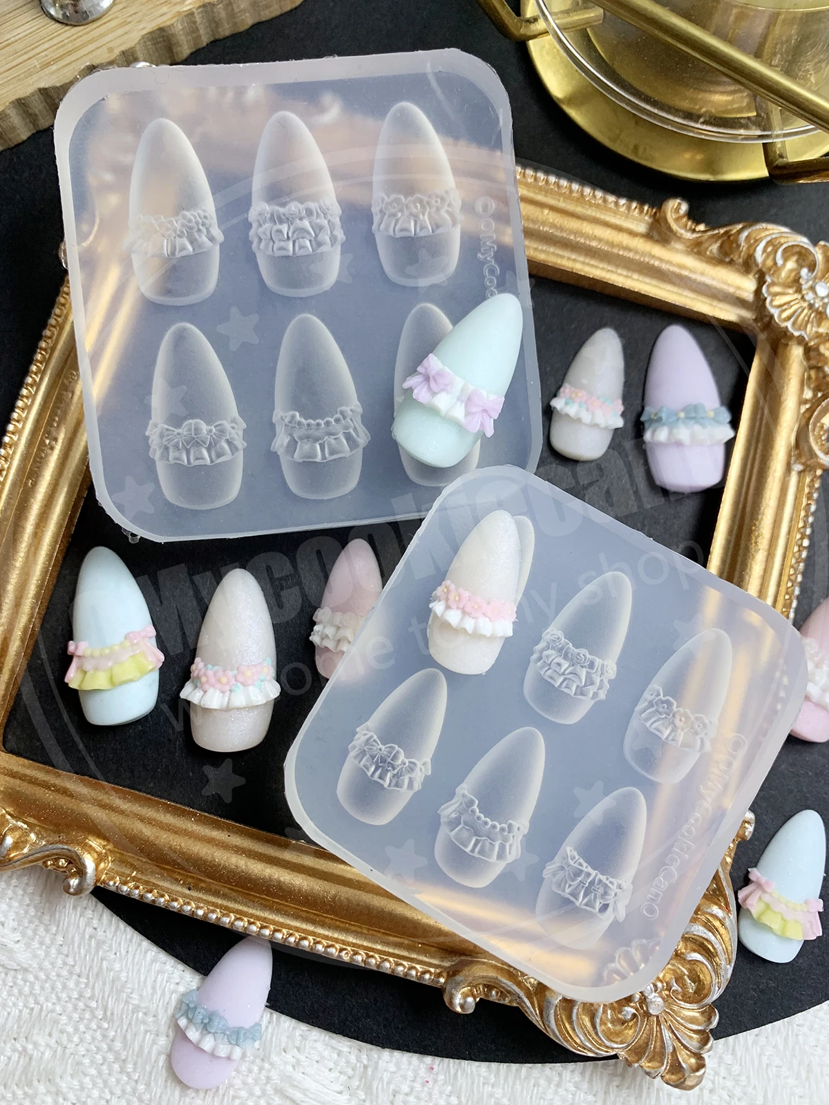 Cute, lace flowers, bow nail art molds, fully transparent silicone molds，resin molds