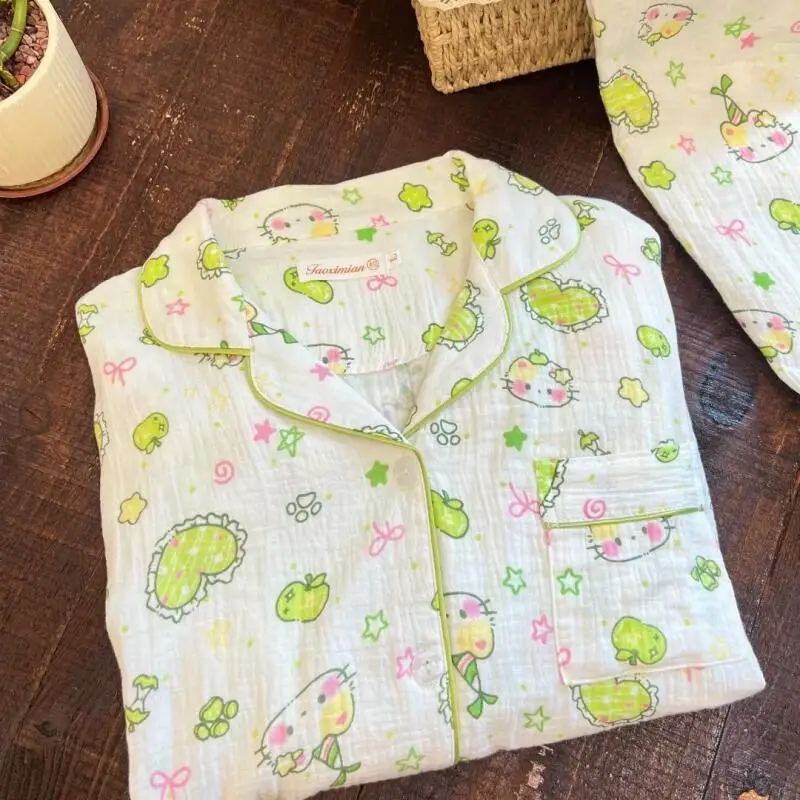Cute Girl Pajamas Spring Autumn Cardigan Cartoon Anime Women's Long Sleeved Pants Set Sweet Student Soft Home Clothes Comfortabl