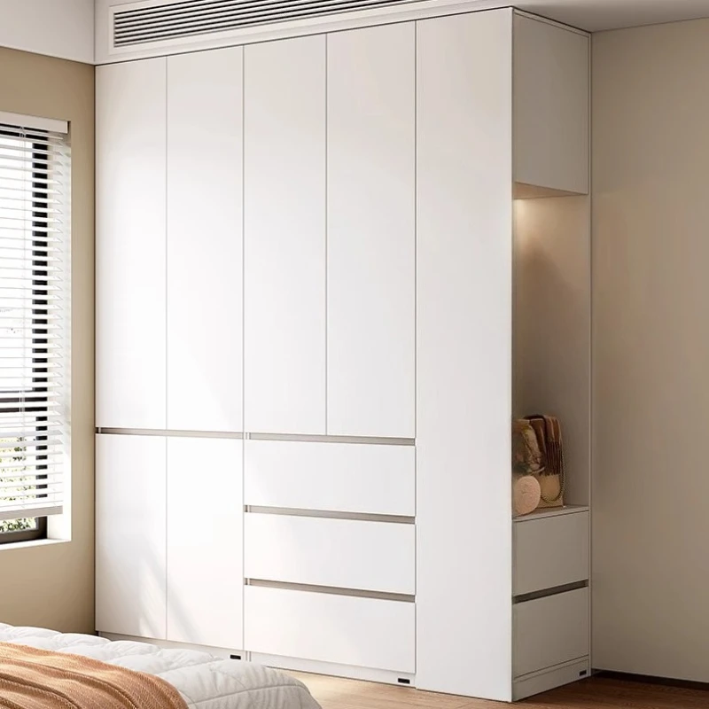

Wardrobe Bedroom Household Sectional Wardrobe Hole Board Side Cabinet Modern Flat Sliding Door Modern Cream Wind White Wardrobes