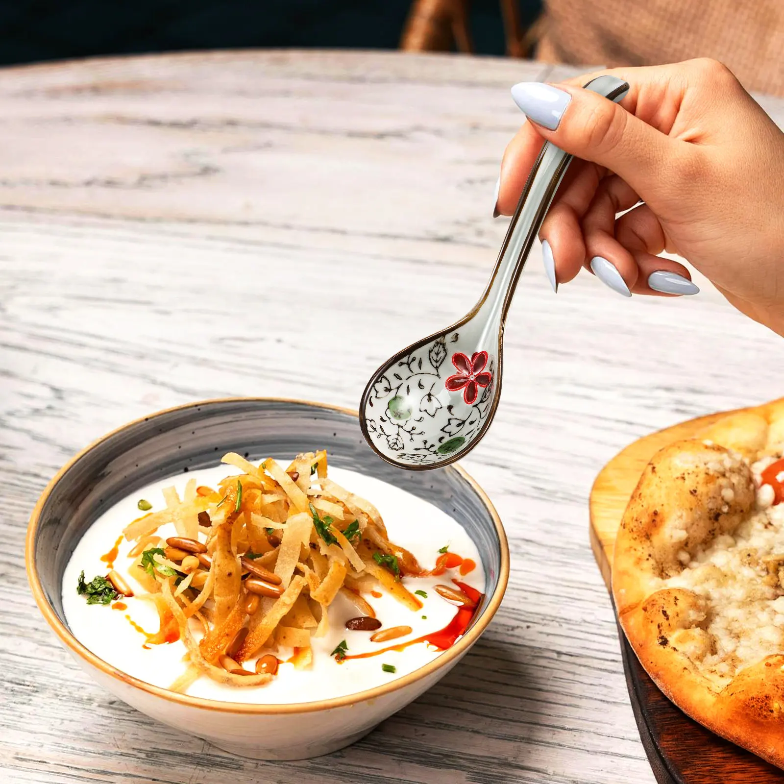 Cucharas de Cerámica, Cuchara Asiática para Servir Sopa, para Ramen, Comida China, Utensilios de Cocina, Cuchara para Café, Té y Postre