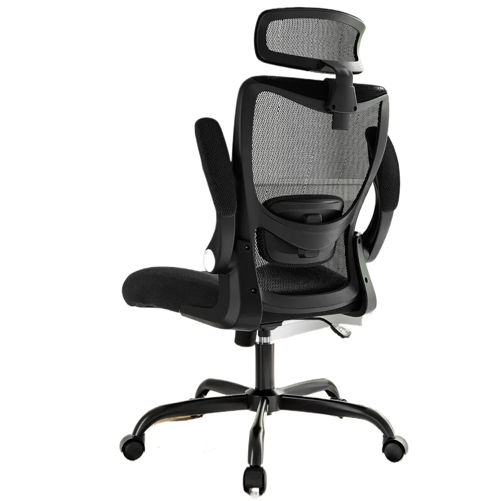 Ergonomic office chair, home office chair with adjustable headrest and lumbar support, mesh office chair with flip-up armrests