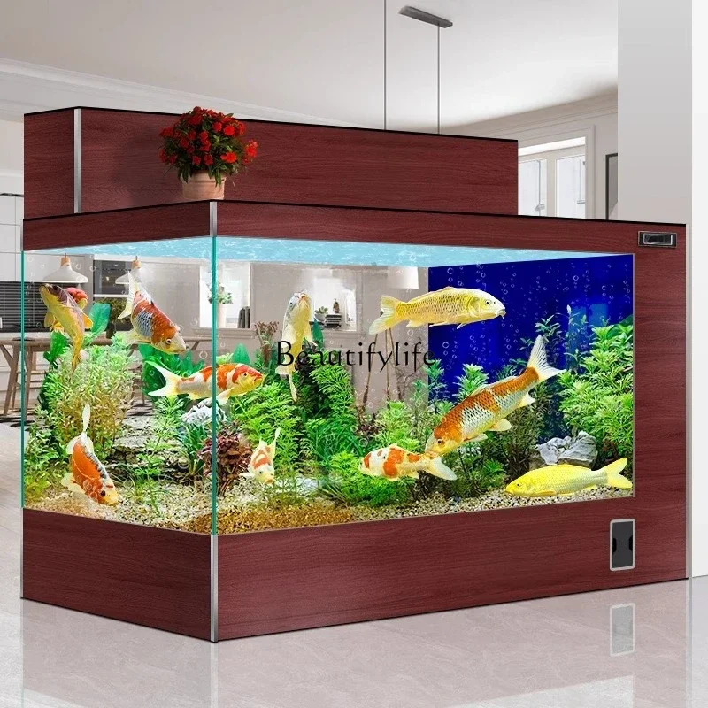 09Double filter koi special ground tank fish tank living room water-free ultra-white glass aquarium
