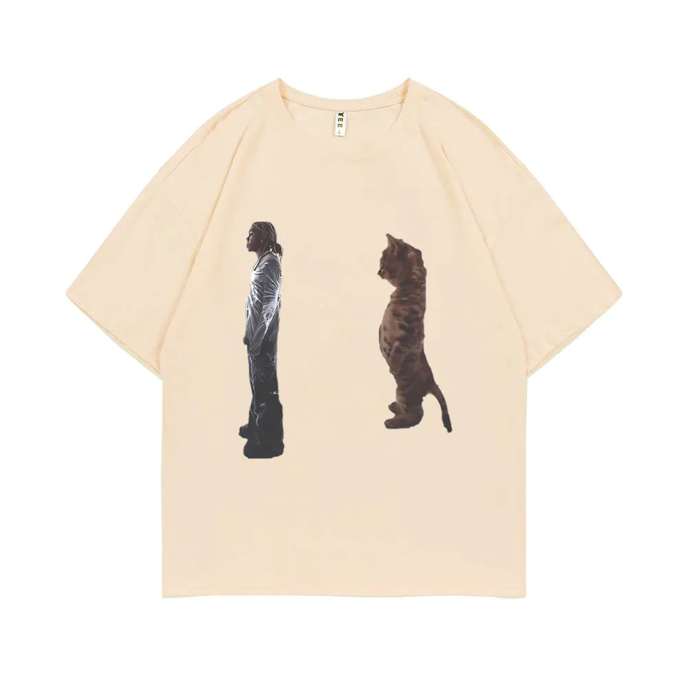 Funny Destroy Lonely Standing Cat Graphic T Shirt Men Women Oversized Pure Cotton T-shirts Opium Playboi Carti Ken Carson Tshirt