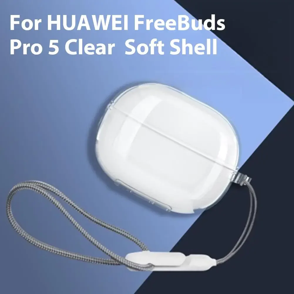 TPU Case for Huawei FreeBuds Pro 5 Shockproof Transparent Earbuds Cover with Lanyard Full Coverage Protective Case for FreeBuds