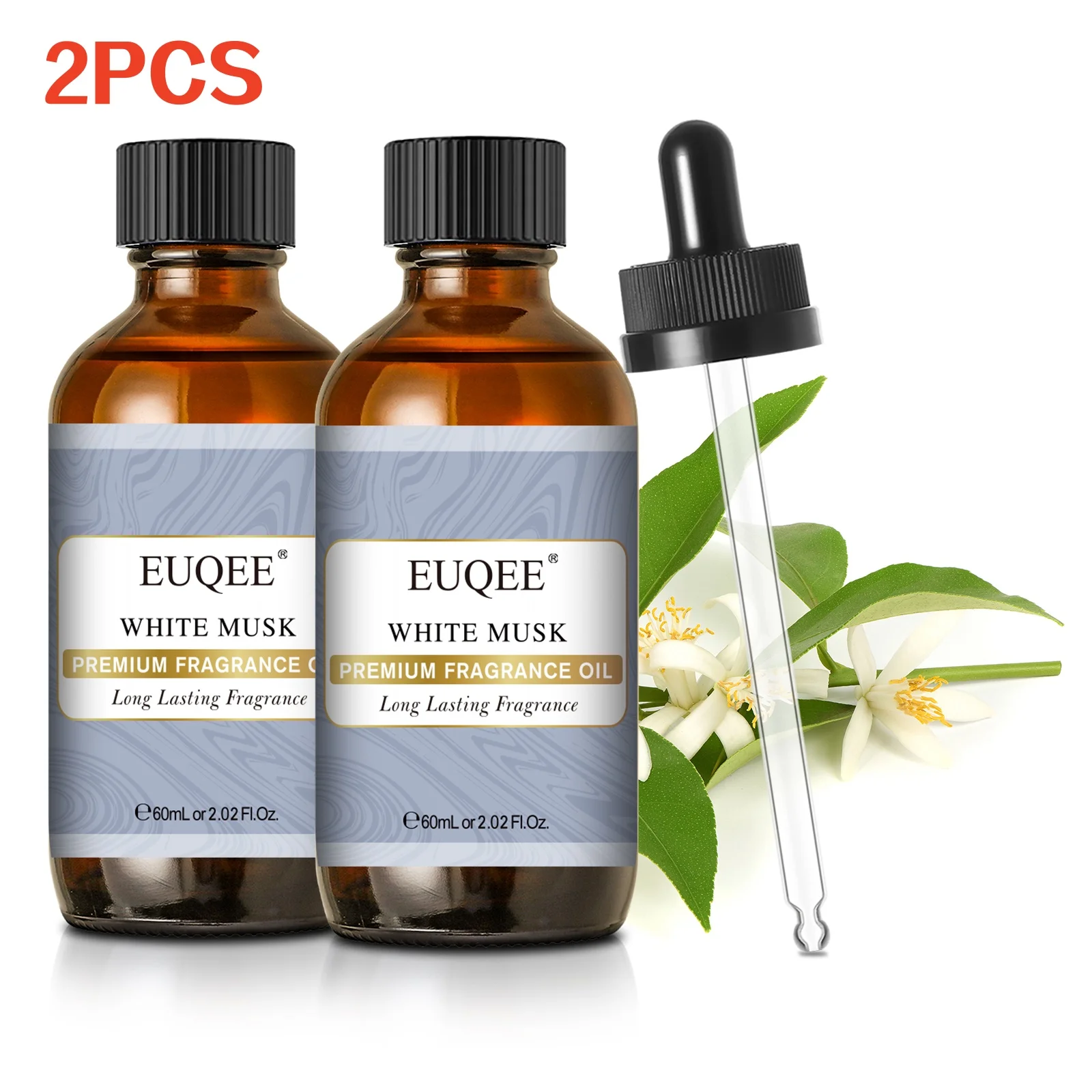 EUQEE 2 قطعة 60 مللي مجموعة زيت عطري للناشر-مسك أبيض جوز الهند والفانيليا جلد فريسيا زيت عطري للعلاج بالروائح