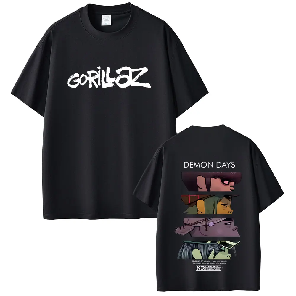 

Rock Band Gorillaz Demon Days Eyes Double Sided Print T-shirt Men Hip Hop Fashion Oversized Streetwear Unisex Soft Cotton Tees