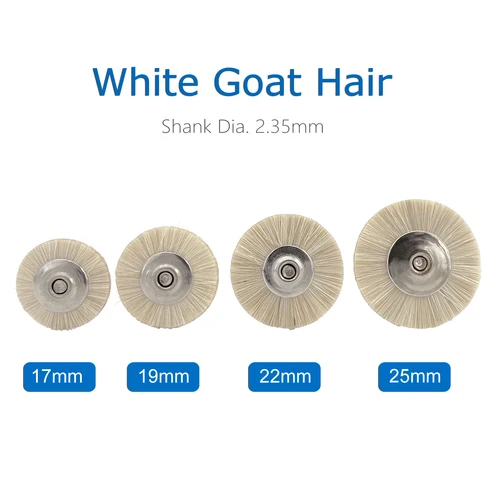 Imagen 2 del producto 10 unids/bolsa 2,35mm rueda de cepillo de pulido materiales de laboratorio Dental herramientas rotativas de pelo de cabra blanco suave vástago HP de baja velocidad