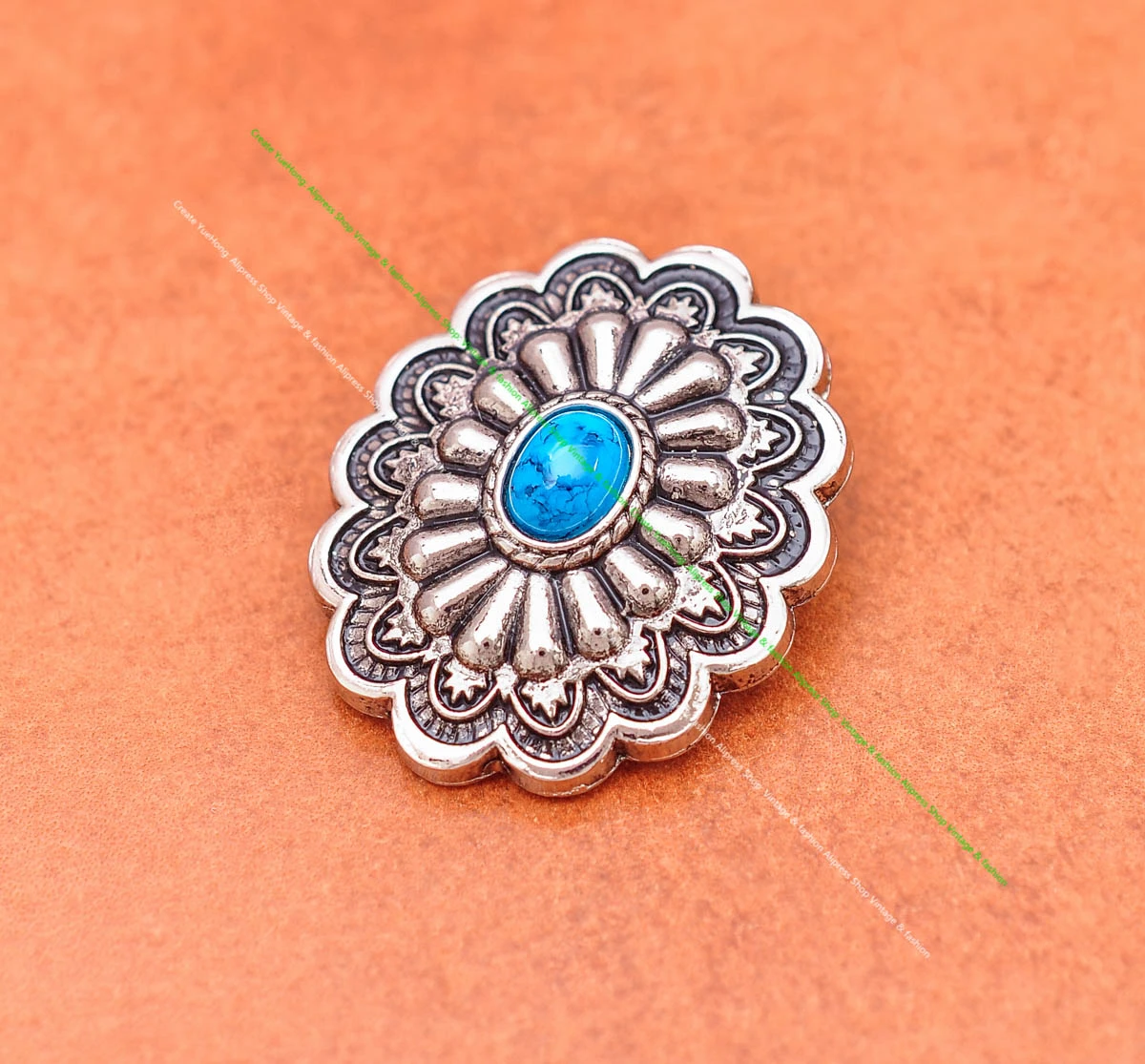 35*28MM Antik Silber Ethnische Indische Blumenkunst Himmelblau Türkis Concho Screwback Für Lederhandwerk Gürteltasche Hut Hardware – Detail 27