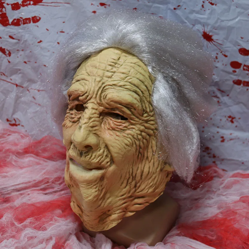 Halloween White-haired Old Lady Latex Mask Rave Party spaventoso nonna strega maschera realistica nonna Cosplay Costume Prop Cosplay