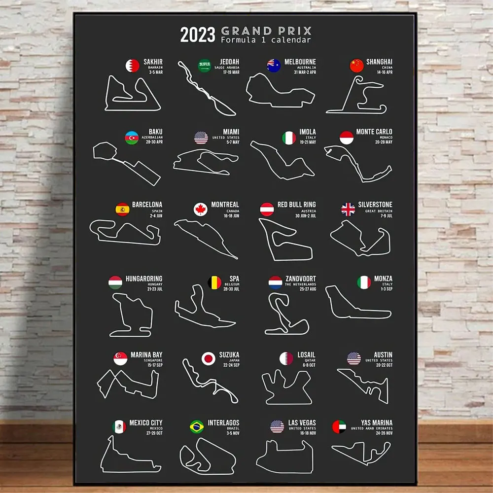 

2023 New Calendar F1 Formula One Racing Season Track Posters and Print Canvas Painting Wall Art Picture for Room Home Decor Gift