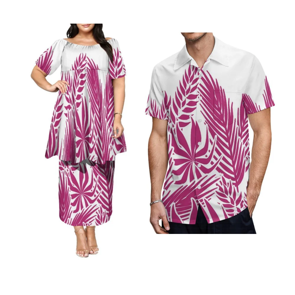Robe Puletasi sans manches pour femmes, tenues de couple avec jupe double couche incluse. Chemise de dîner pour hommes personnalisable