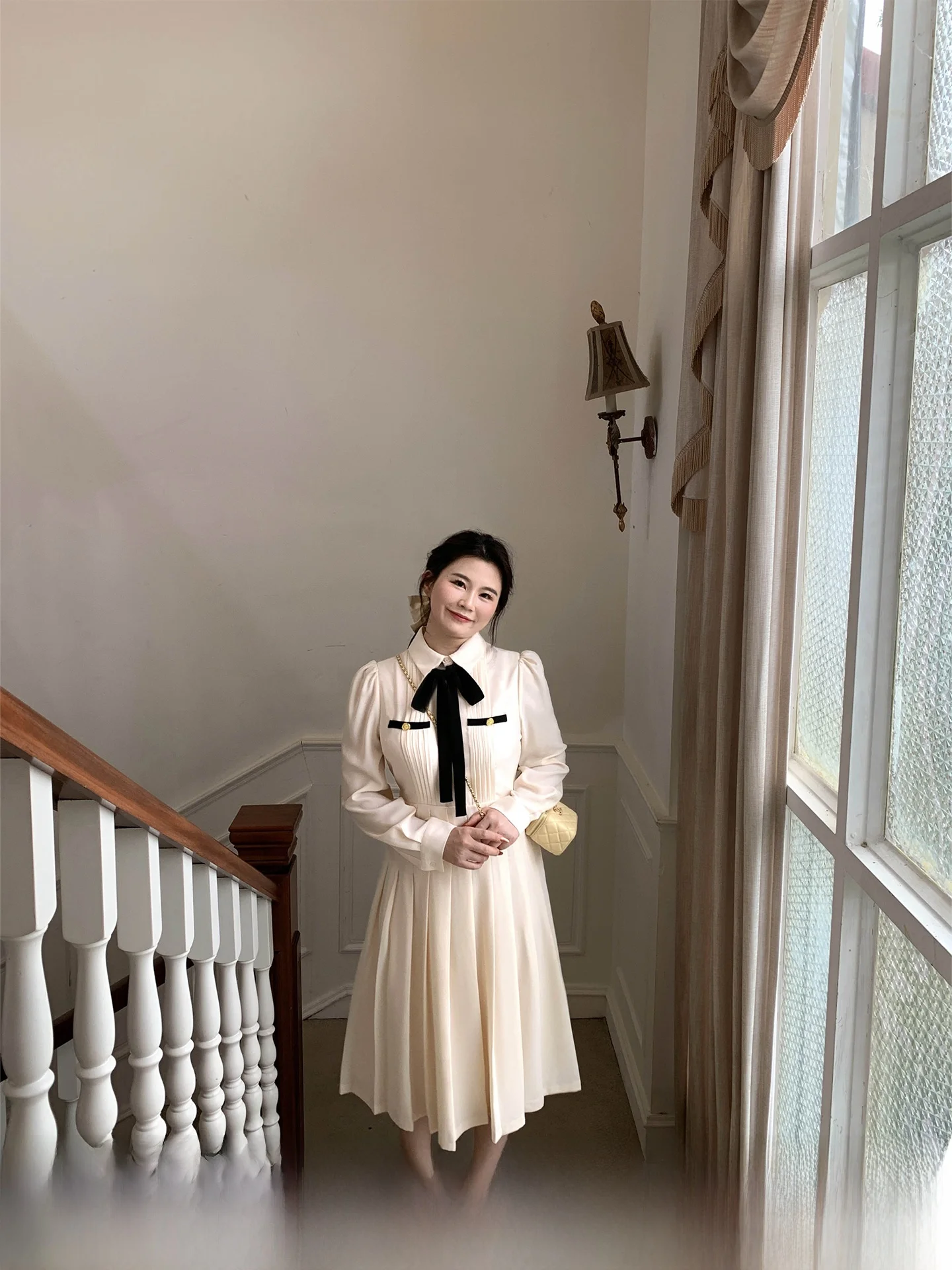 

Новое осеннее платье ML Jasmine больших размеров, А-силуэт, из шифона, во французском стиле, с завышенной талией, длинными рукавами и узлом, миди