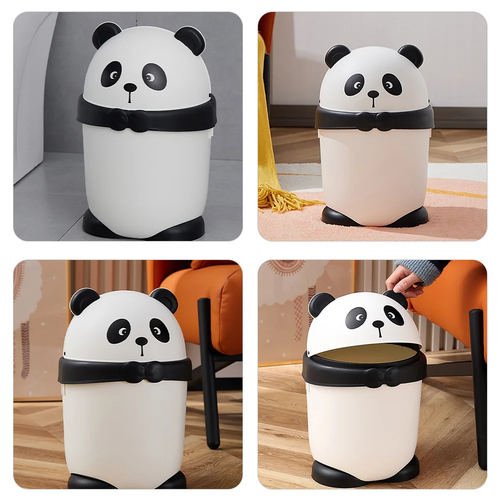 Panda Trash Can Garbage Bin Tin for Bathroom Waste Basket Office Desk With Lid Pp