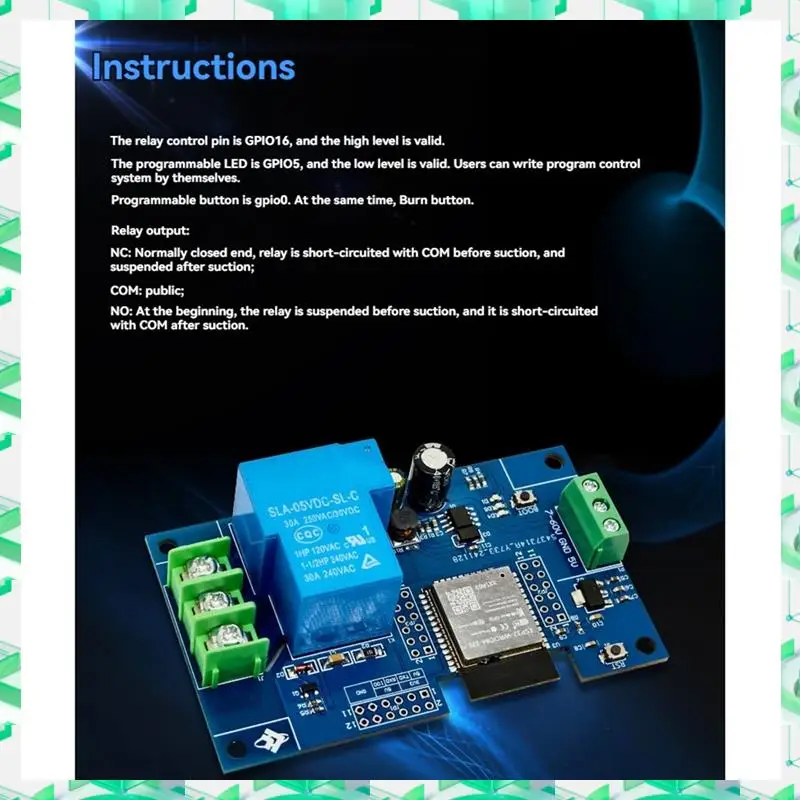 Modulo relè WIFI a 1 canale 3C Electron 30A Modulo scheda di sviluppo ESP32-WROOM-32E per controllo wireless Smart Home DC7-60/5V,1