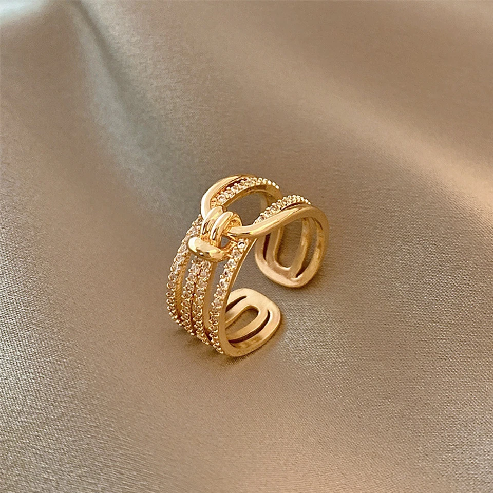 ZAKOL Fashion Double Layers Zircon Rings for Women Gold Color Plated Open Stainless Steel Ring Estetyczna biżuteria ślubna na imprezę — zdjęcie 4