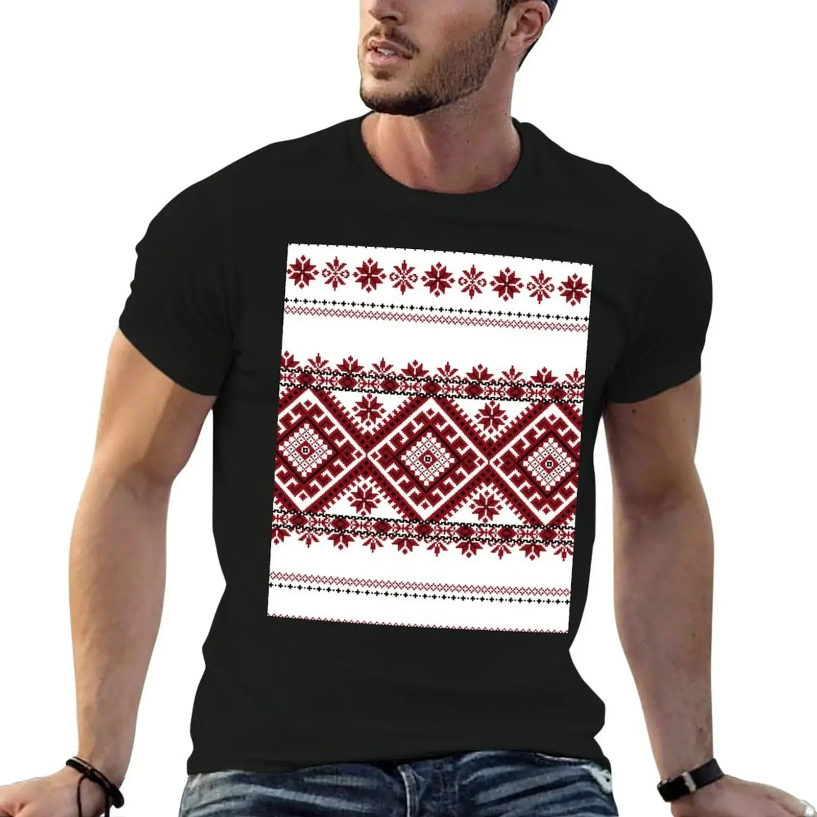 

Traditional romanian motif T-Shirt vintage plus sizes new edition funny costumes clothes for men