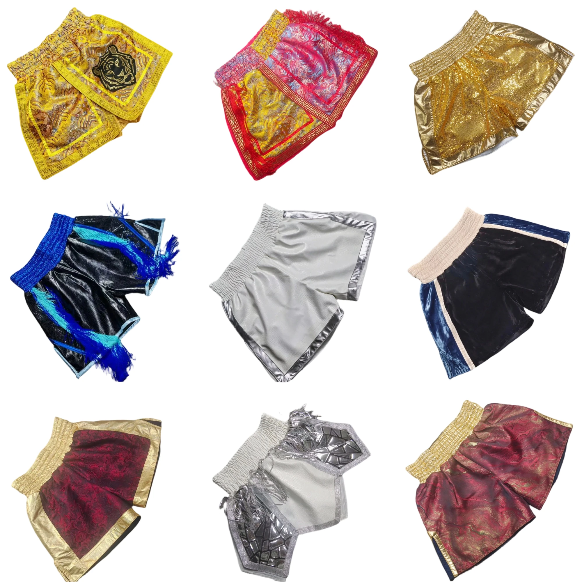 Muay Thai Kickboxing Shorts Leather Velvet Holographic Boxing Pants Martial Arts Fighting Training Competition Shorts Adult Kids