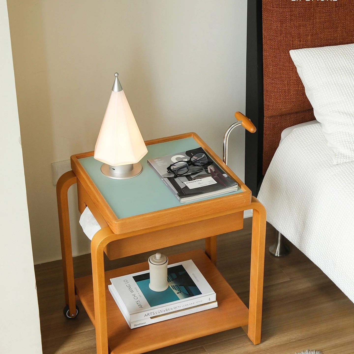 movable solid wood edge, small apartment in household living room, sofa side cabinet, medieval trolley