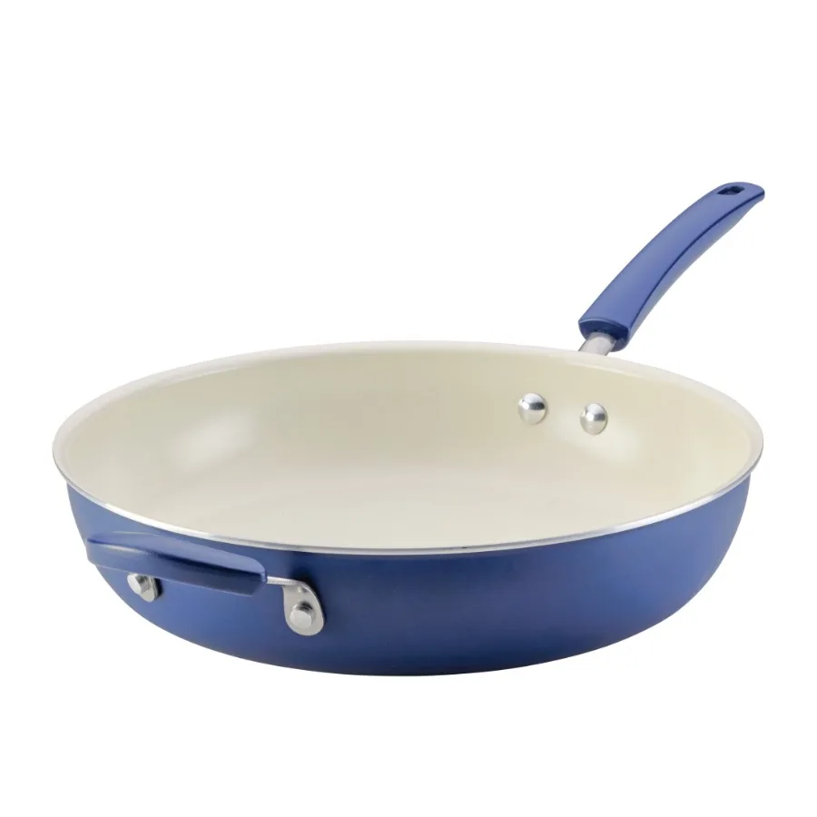 Easy Clean 12.5 Inch Ceramic Nonstick Frying Pan Skillet with Helper Handle Dishwasher Safe Blue
