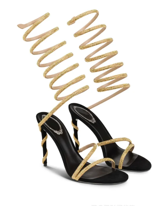 

Summer High Heels Sandals Woman Crystal Snake Twine Around Ankle Strap Party Shoes Women Sexy Stiletto Gladiator Sandals Women