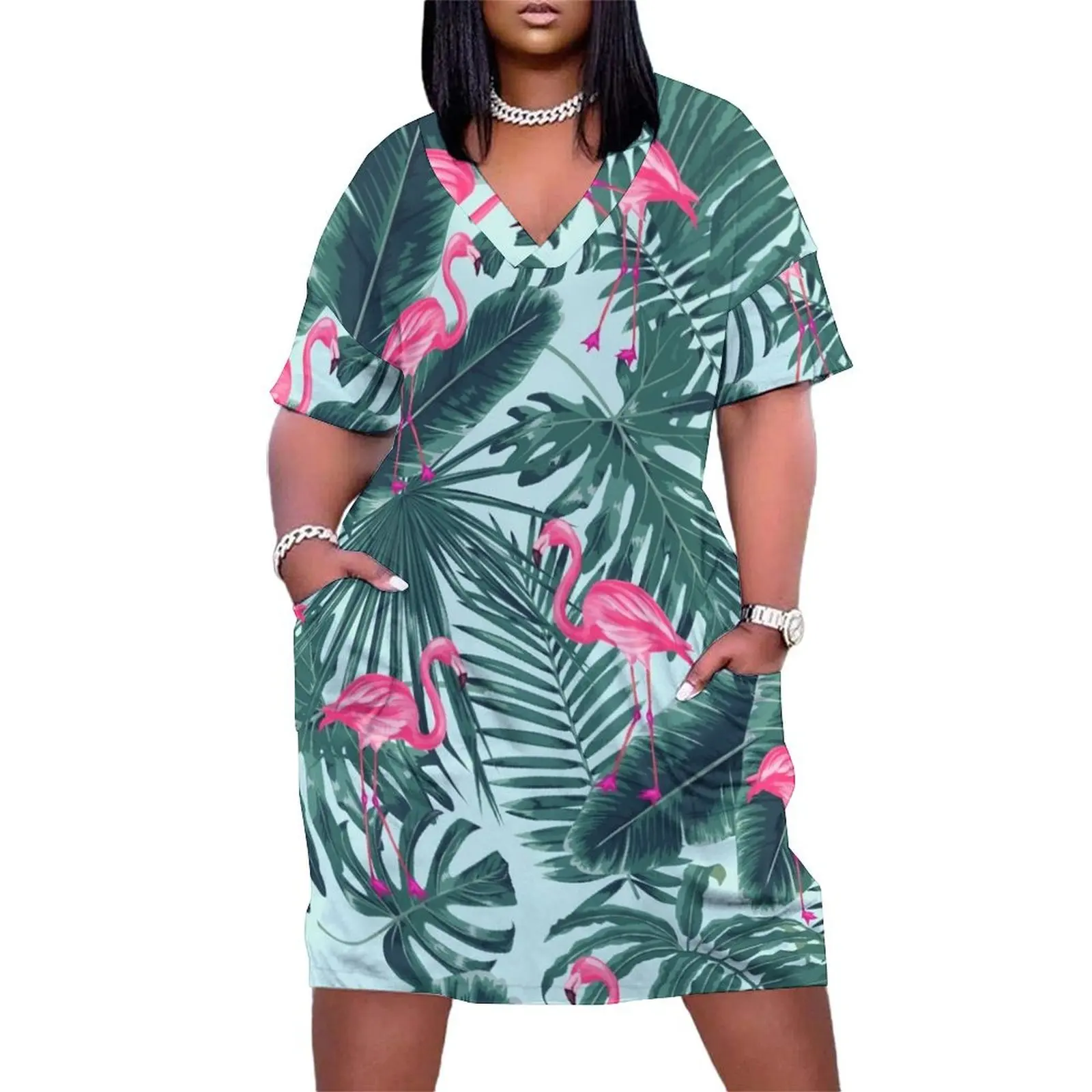 

tropic abstract flamingo Loose Pocket Dress women's summer dresses 2025 Party dresses for women