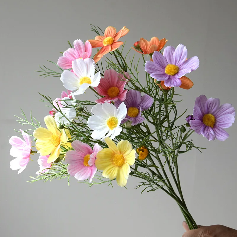 12 piezas de flores artificiales de seda, rama de flor Gesang de 5 cabezas, decoración para centros comerciales, planta de coreopsis morada de simulación floral